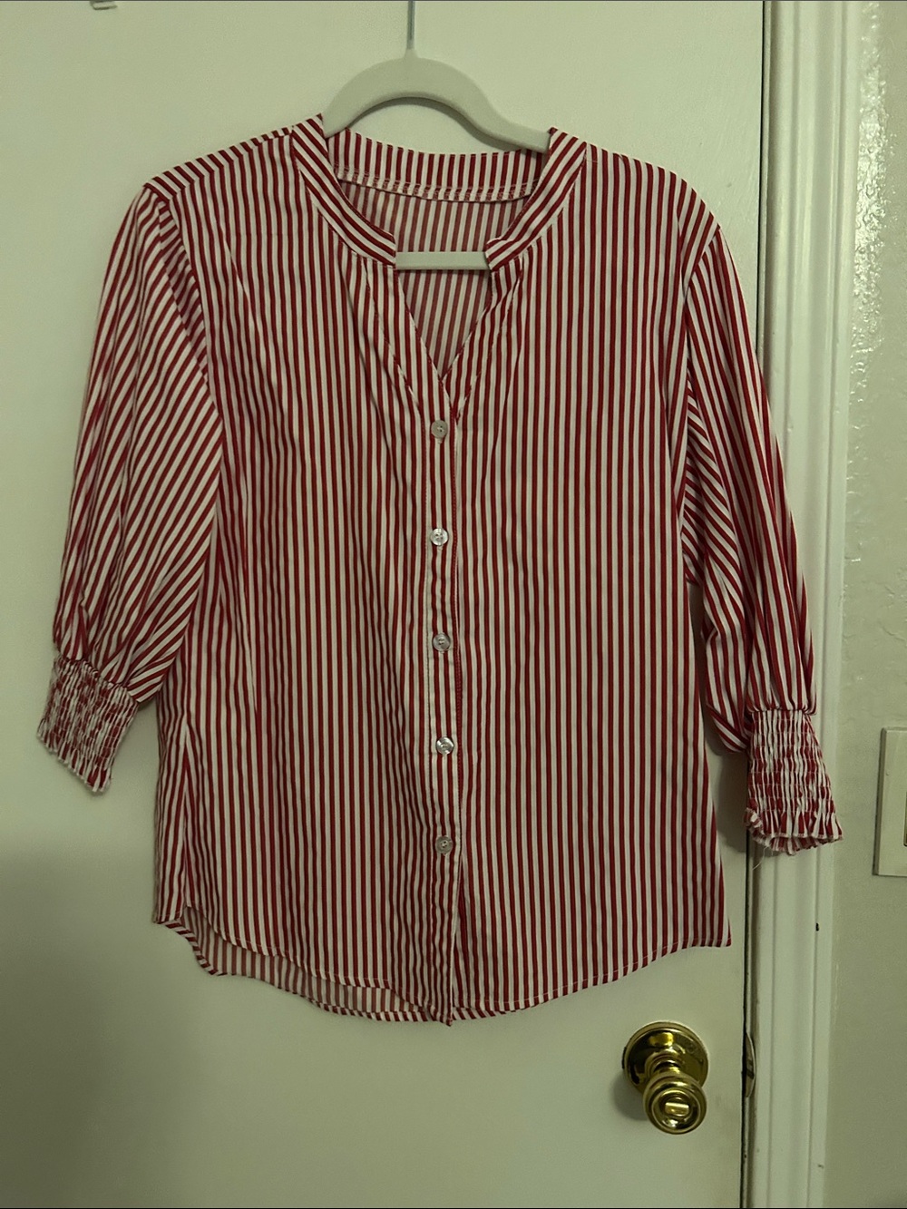 Striped Red and White Button-Front Women's Shirt